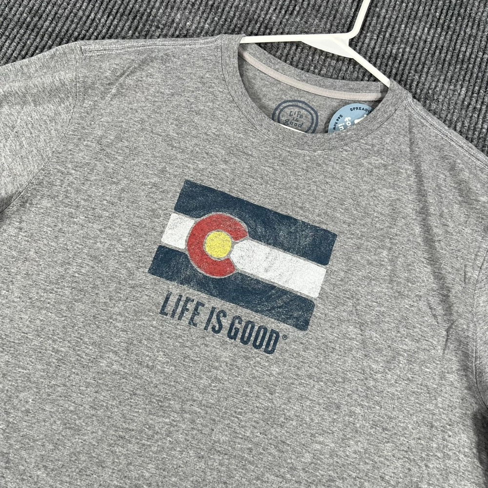 Life is Good Shirt Mens Large Gray Short Sleeve Colorado Casual Comfort Outdoor